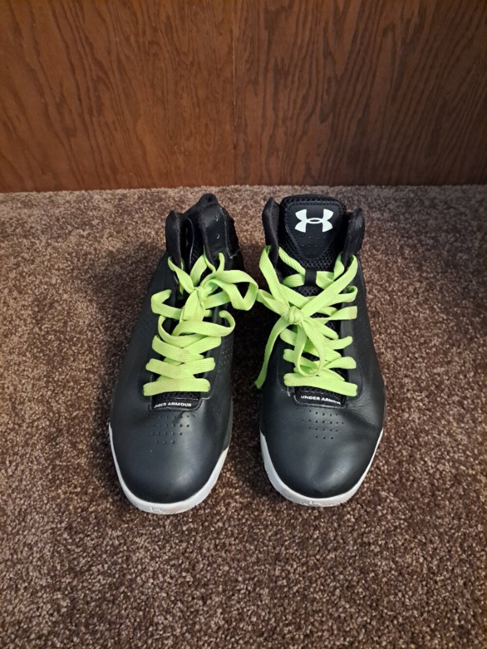 Under Armour micro g high-top basketball sneakers w/ vibrant neon green laces. - Picture 2 of 10